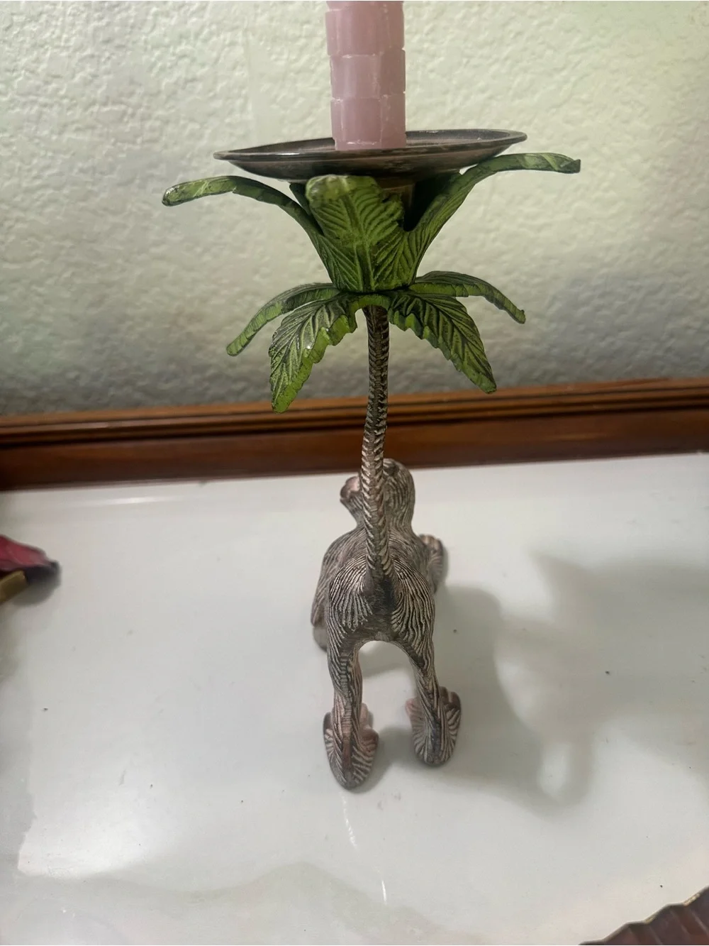 Monkey Candle Holder with Green Palm Leaves